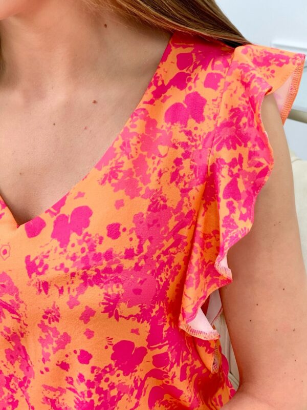 Elegancka bluzeczka Laurell – pomarańczowo – fuksjowe kwiatki