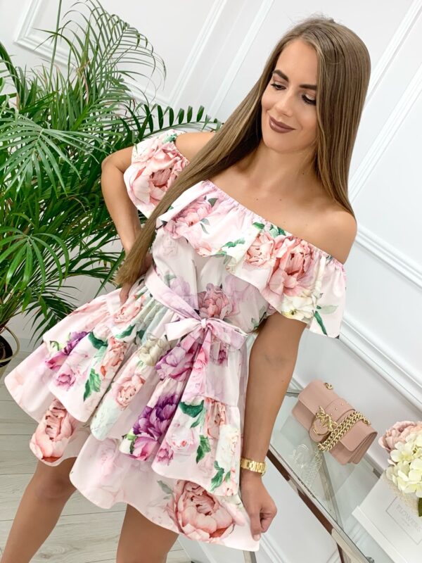 Sukienka hiszpanka Adore – różowe peonie