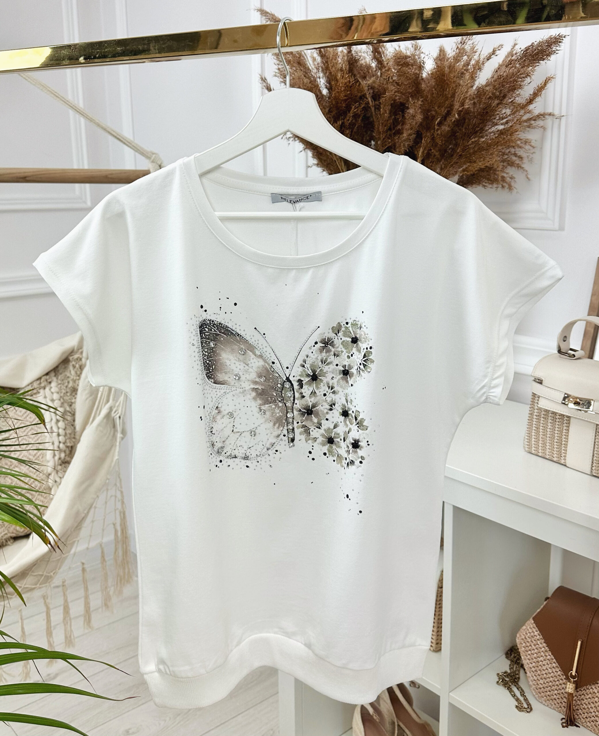 T-shirt Golden Butterfly – śmietankowy