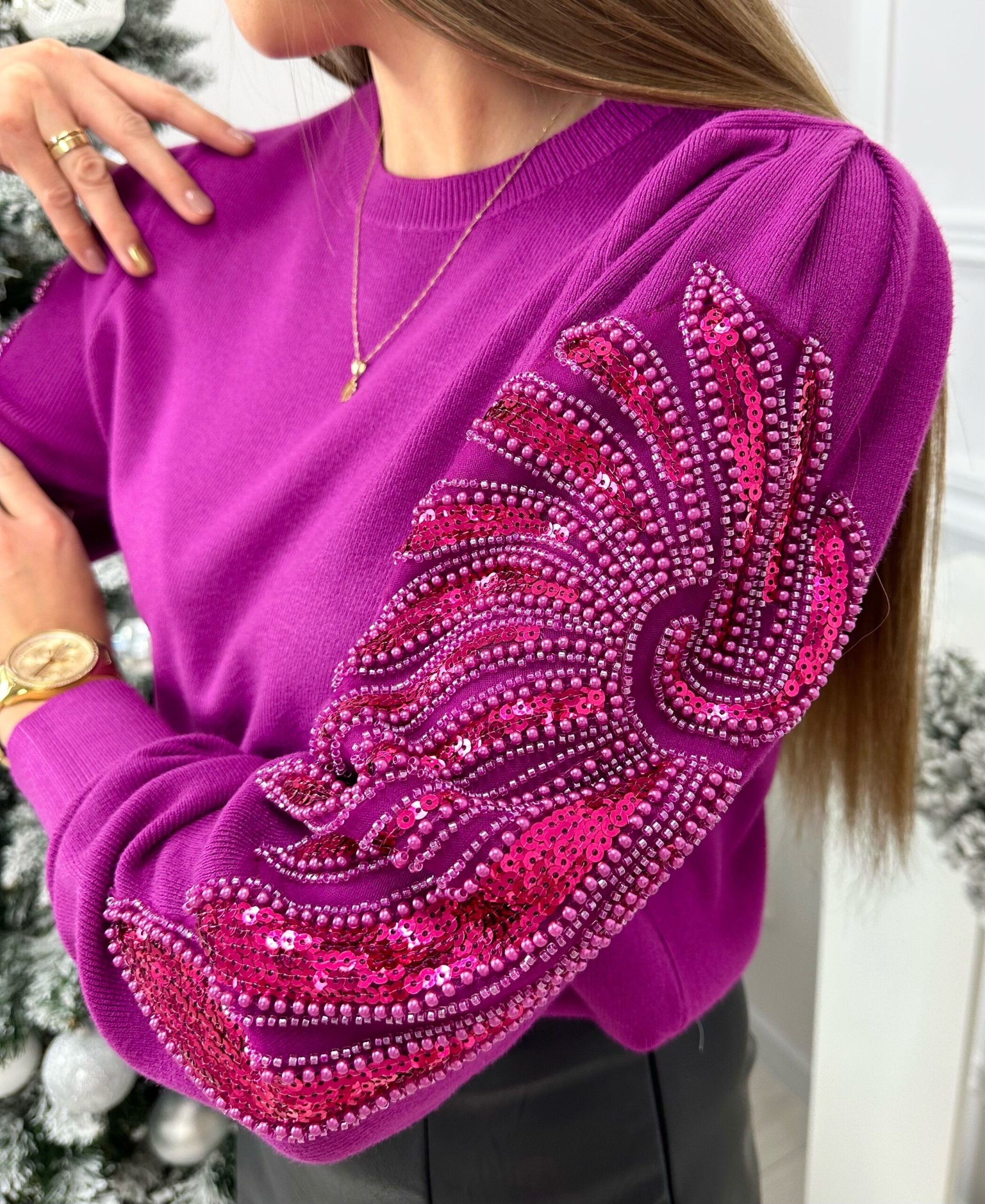 Sweterek Elegant sparkle – śliwka
