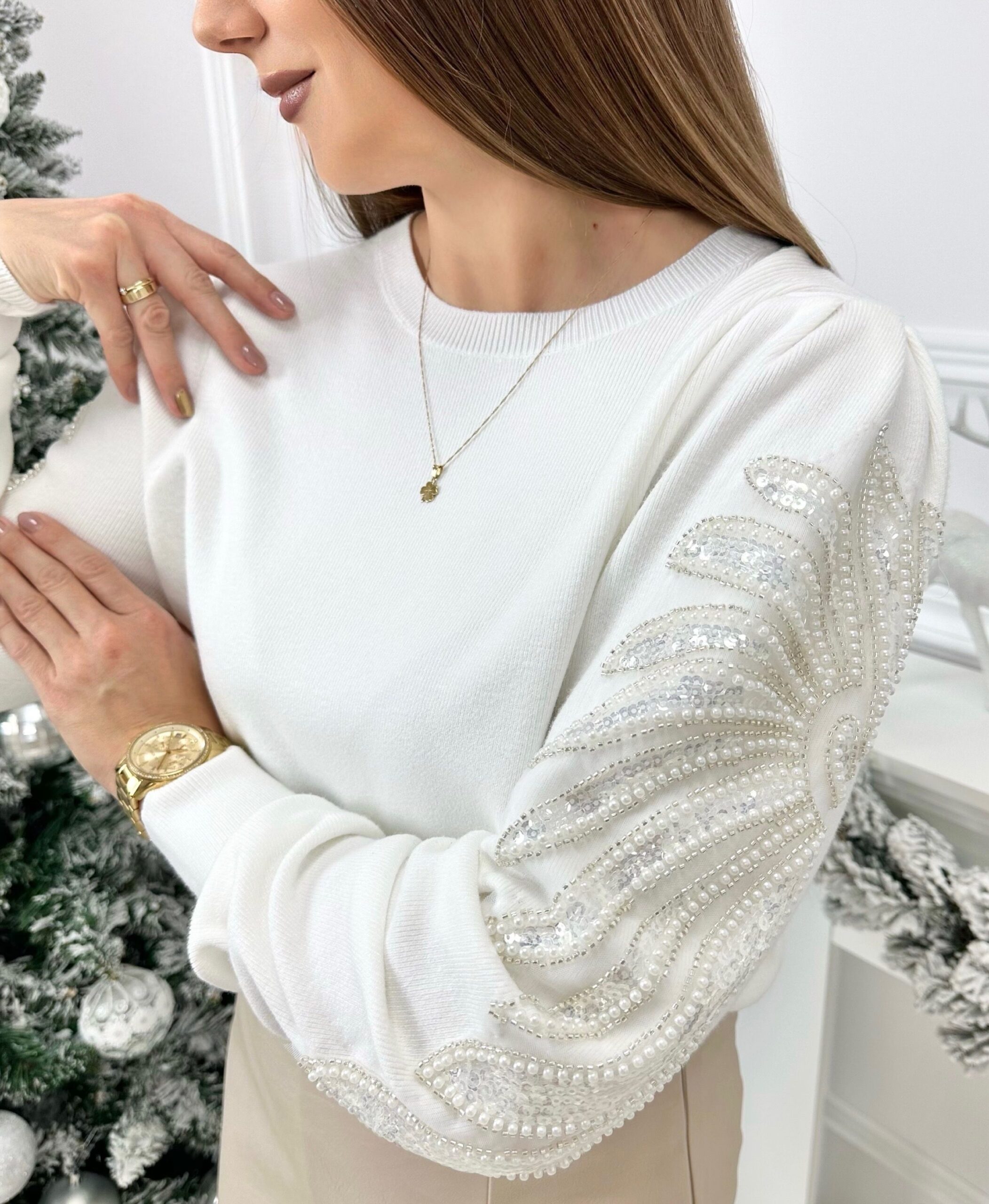 Sweterek Elegant sparkle – śmietankowy