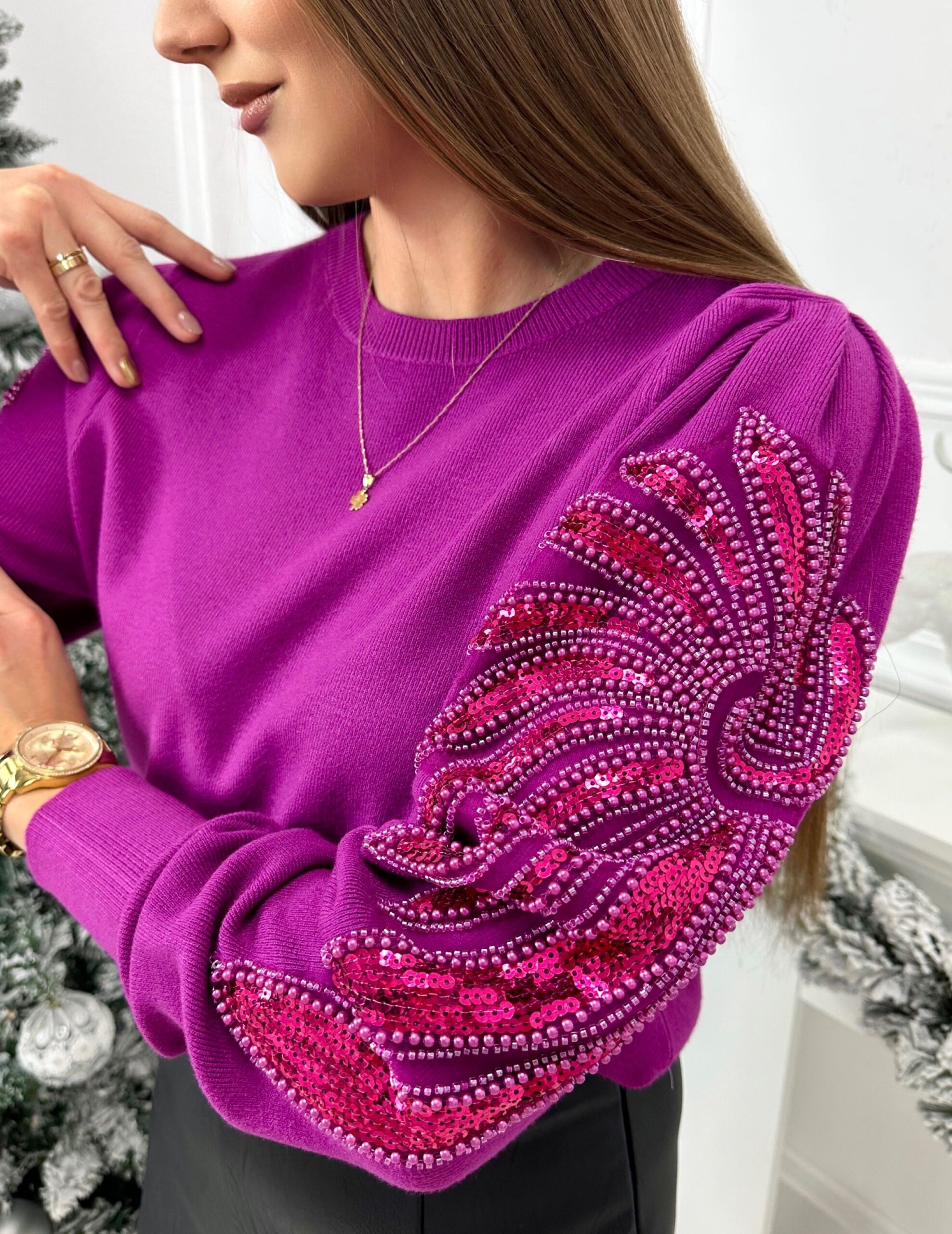 Sweterek Elegant sparkle – śliwka