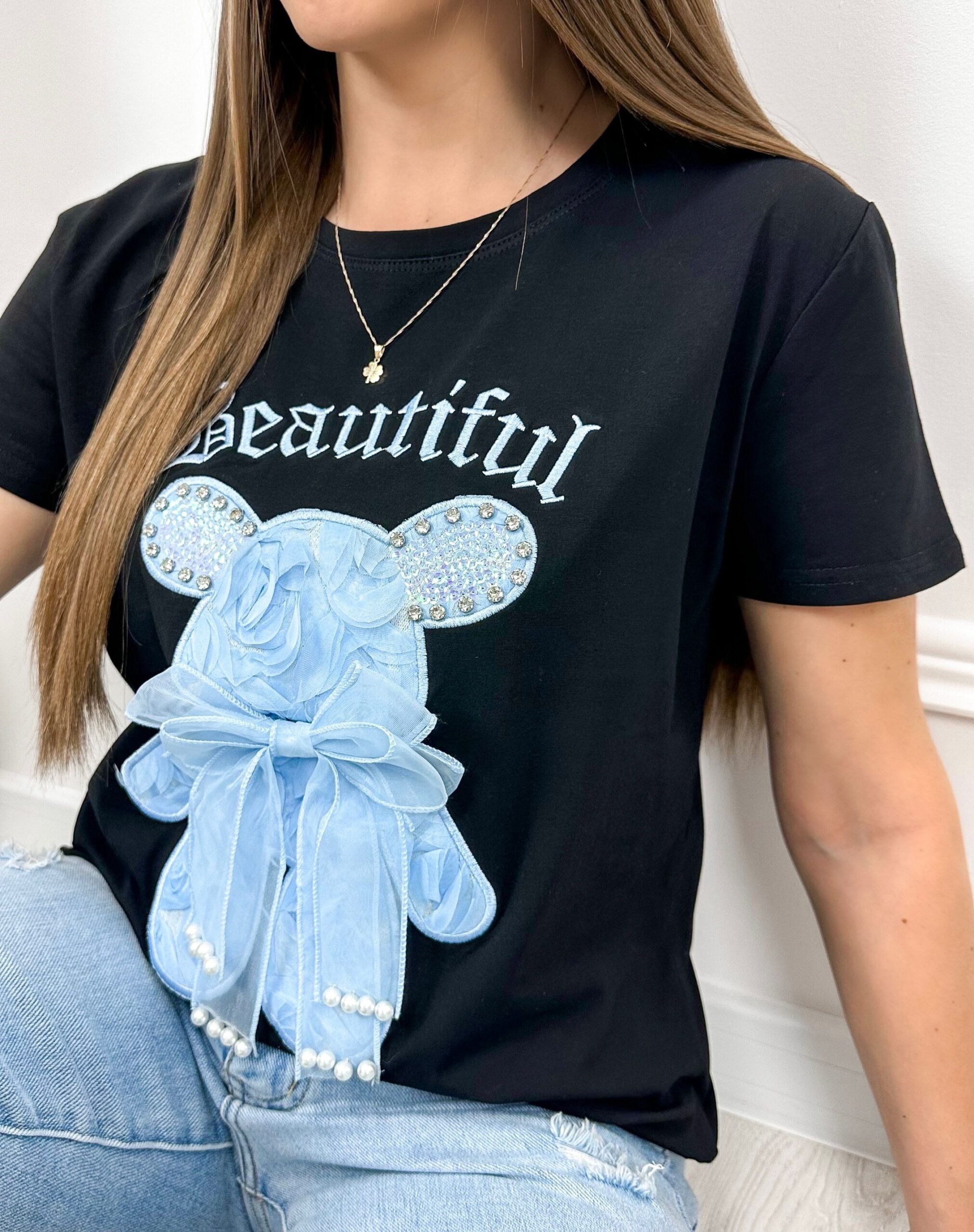 T-shirt Teddy – czarny + błękitny