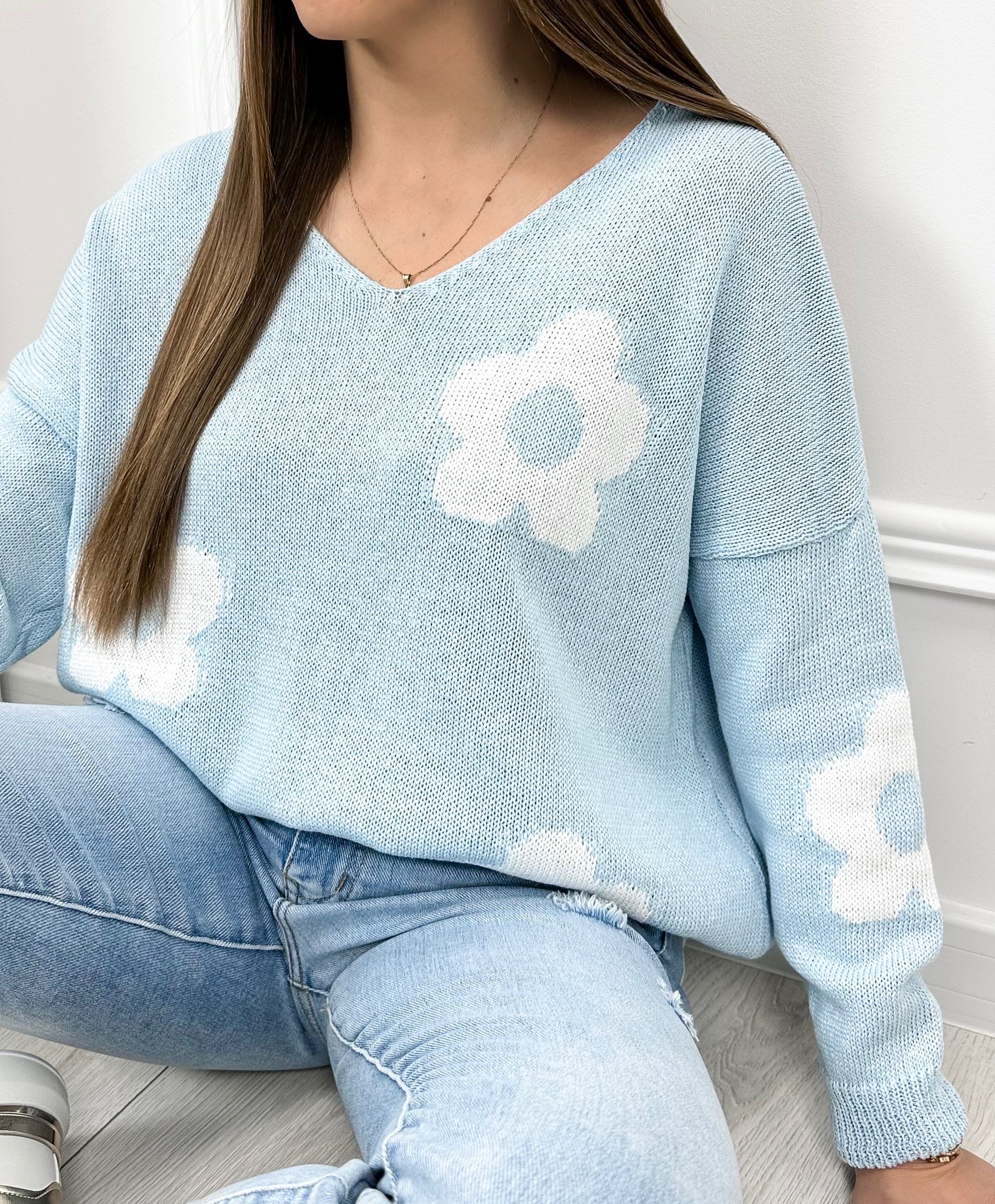 Sweterek Sweet Flowers – błękitny