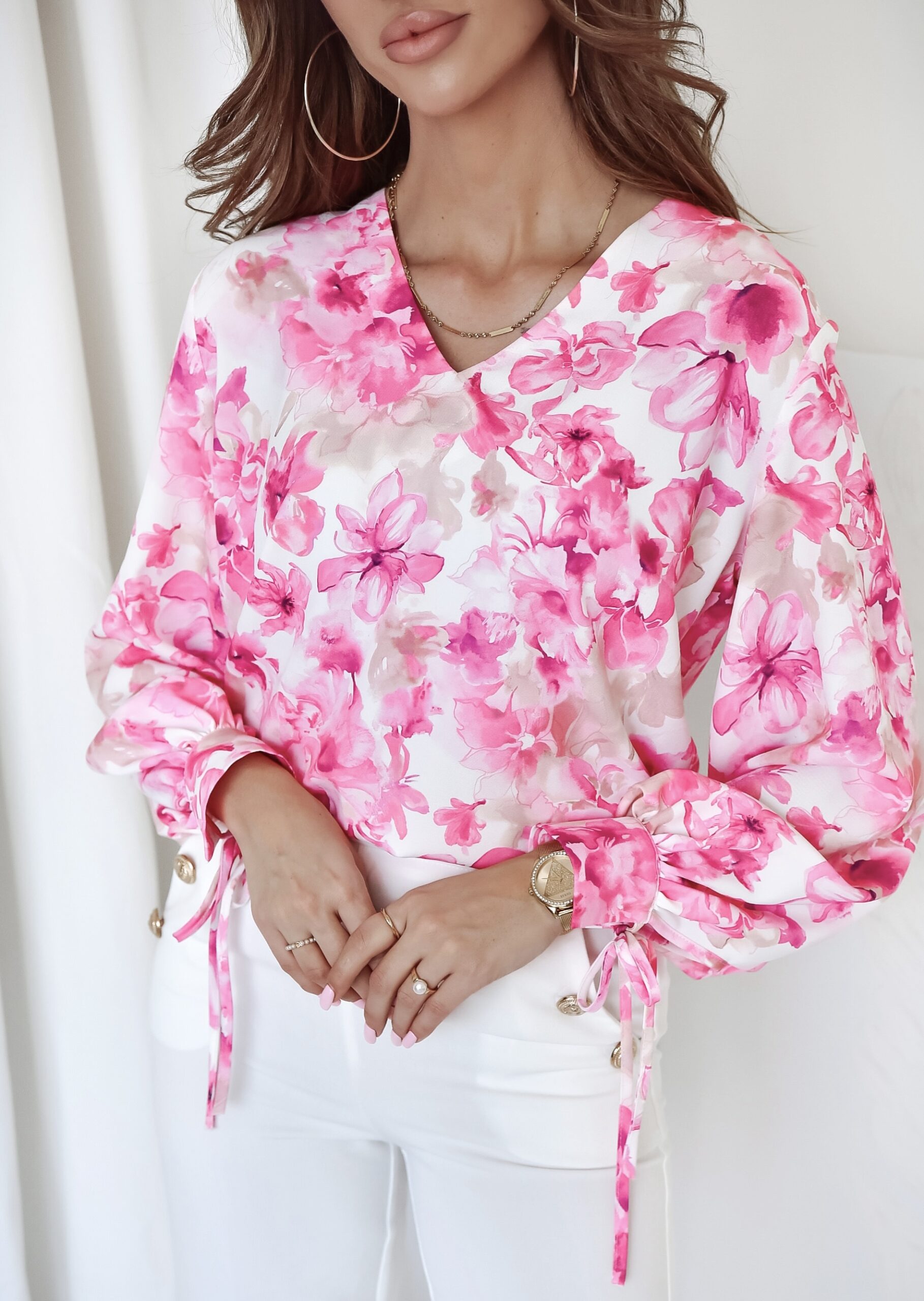 Elegancka bluzka Sellia – fuksjowe kwiaty